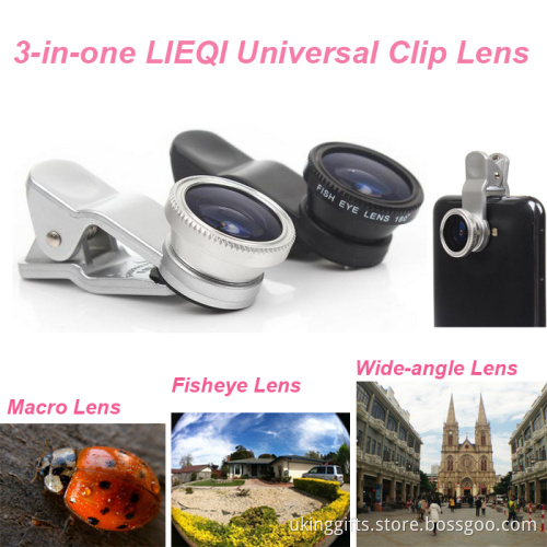 Universal 3 in 1 Clip Lens Wide Angle+ Macro+ Fish Eye Lens for Apple iPhone Samsung HTC Phones